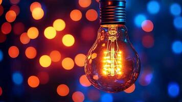A light bulb that is lit up in front of a blurry background video