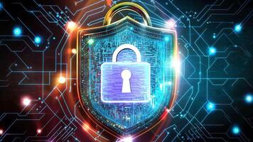A padlock on a circuit board with a keyhole in the middle video