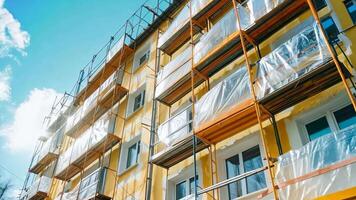 A building with scaffolding on the side of it video