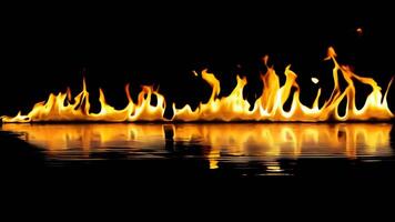 A fire is reflected in the water on a black background video