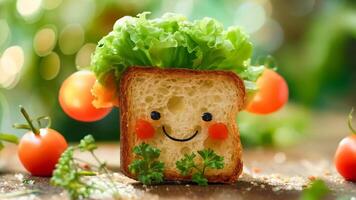 A slice of bread with lettuce and tomatoes on it video