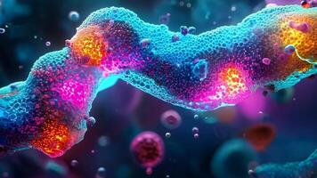 A close up of a colorful molecule in the middle of a dark background video