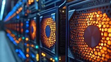 A row of servers in a data center video