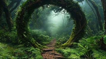 A path in the middle of a lush green forest video