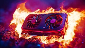 A picture of a card on fire with flames in the background video