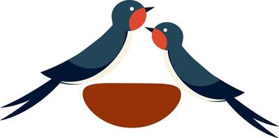 Two swallows in the nest. vector
