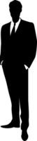 Man in business suit in standing pose in black and white colors. vector