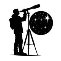A silhouette of a man looking through a telescope vector