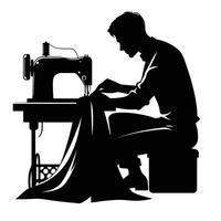 A silhouette of a man working on a sewing machine vector