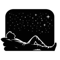 A silhouette of a man lying on a couch with his eyes closed and looking up at the stars vector