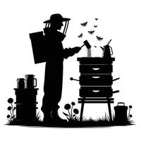 Beekeeper with hive and beehive illustration vector