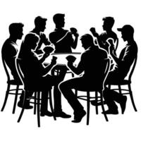 Silhouette of people sitting at a table with drinks vector