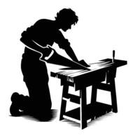 A silhouette of a man working on a table saw vector