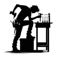 A silhouette of a man working on a table with tools vector