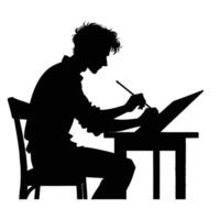 A silhouette of a man sitting at a desk with a pen and paper vector
