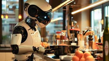 A robot is preparing food in a kitchen video