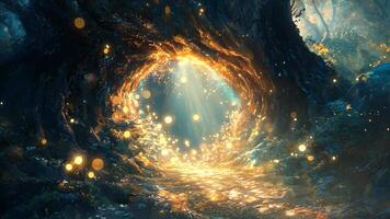 A tunnel in the middle of a forest filled with fireflies video