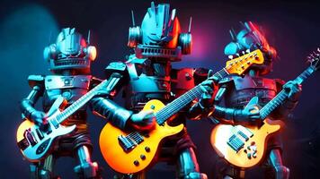 A group of robots playing guitars on a stage video