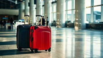 A couple of suitcases sitting on top of a tiled floor in an airport video