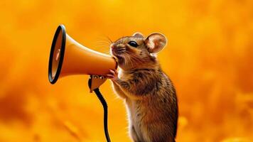 een muis met een megafoon in haar mond Aan een geel achtergrond video