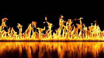 A fire flame on a black background with reflection in the water video