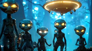 une groupe de extraterrestres permanent dans de face de une OVNI video