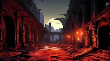 A dark alleyway with a full moon in the background video