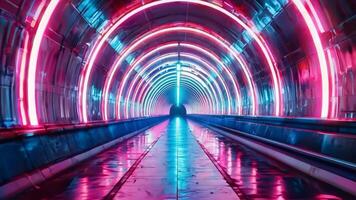 A long tunnel with neon lights in the middle of it video