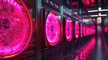 A row of servers in a data center with red lights video