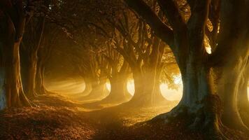 A foggy forest filled with lots of trees in the middle of a forest video