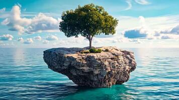 A lone tree on a small island in the middle of the ocean video