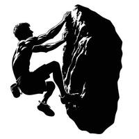 Silhouette of a man climbing on a rock vector