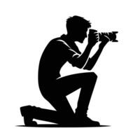 Silhouette of a man taking a photo with a camera vector