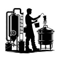 A silhouette of a man pouring grain into a tank vector