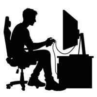 Silhouette of a man playing games on a computer vector