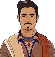 A cartoon man with a mustache and a beard vector