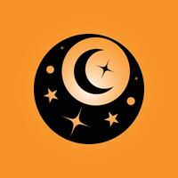 A crescent and star on an orange background vector