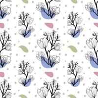 abstract flora simple background. hand draw illustration. beautiful flowers with branches and leafs isolated icon illustration design. Seamless pattern. vector