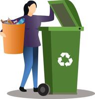 housewife throw garbage in, throwing garbage in a trash can, people obey the rule vector