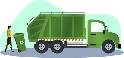 garbage collector workers pick up trash cans in the city, environment industry, sanitation worker vector