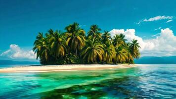 A small island in the middle of the ocean surrounded by palm trees video