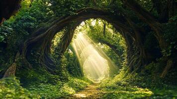 A tunnel of trees in the middle of a lush green forest video