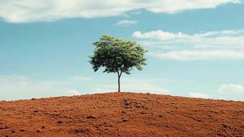 A lone tree on top of a hill with a blue sky in the background video
