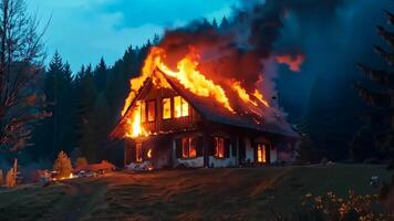 A house on fire in the middle of a field video
