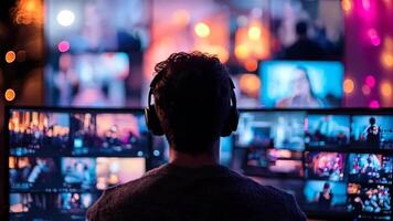 A man sitting in front of multiple monitors with multiple screens on them video