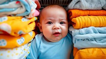 A baby sitting in front of a pile of blankets video