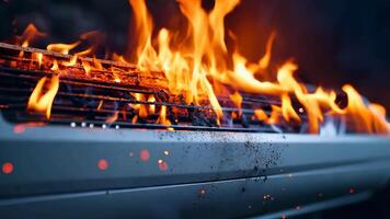 A close up of a grill with flames coming out of it video
