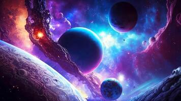 uma espaço cena com planetas e estrelas dentro a fundo video
