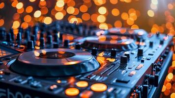 A close up of a dj mixer with a record player on top of it video