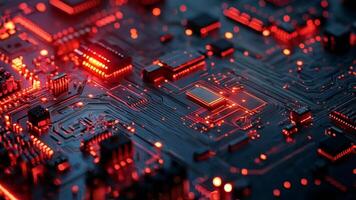 A close up of a computer circuit board with red lights video